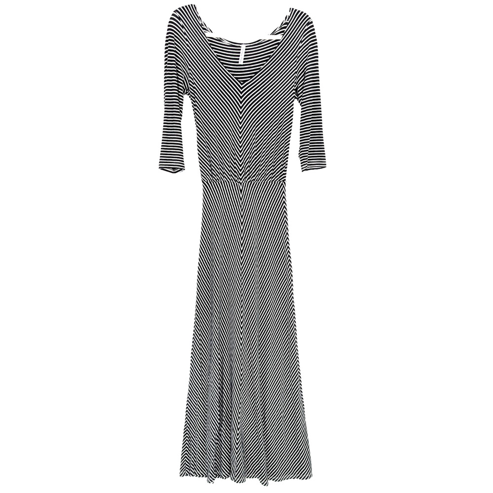 Black Chevron Striped‎ Maximalist Casual V Neck Parisian Maxi Dress Small